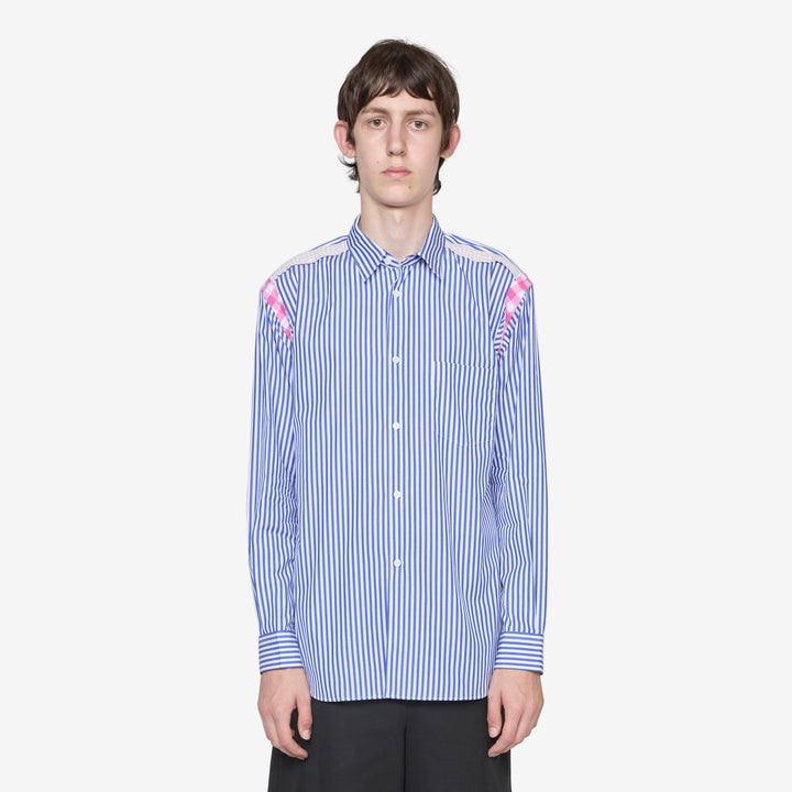 Striped Gingham Trim Shirt Blue Front