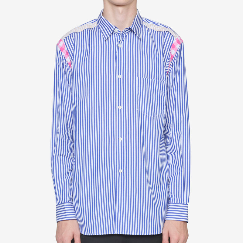 Striped Gingham Trim Shirt Blue Shirts