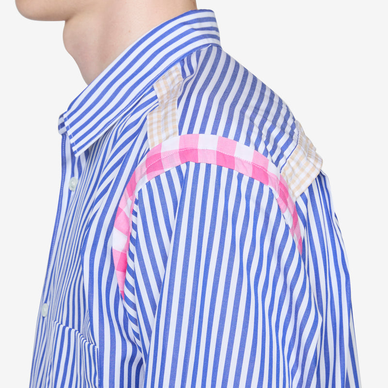 Striped Gingham Trim Shirt Blue Shirts