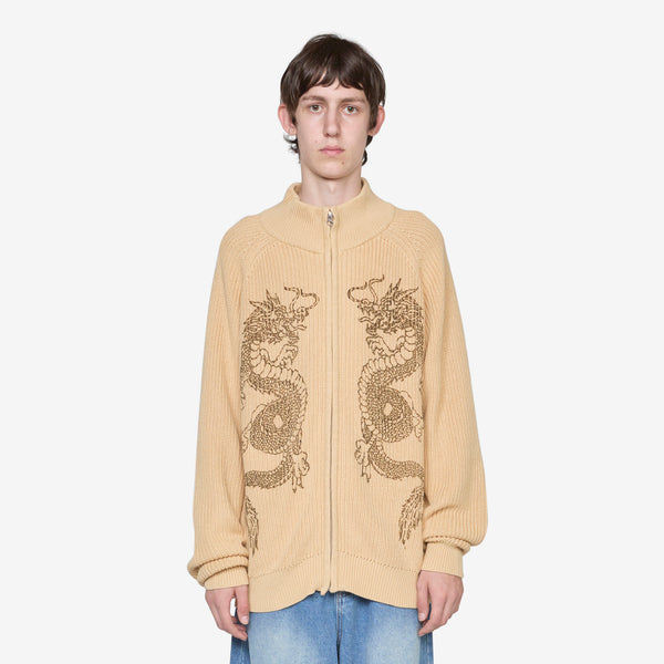 Dragon Zip-Thru Knit Sweater Sand Jumpers
