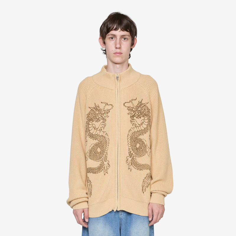 Dragon Zip-Thru Knit Sweater Sand Jumpers