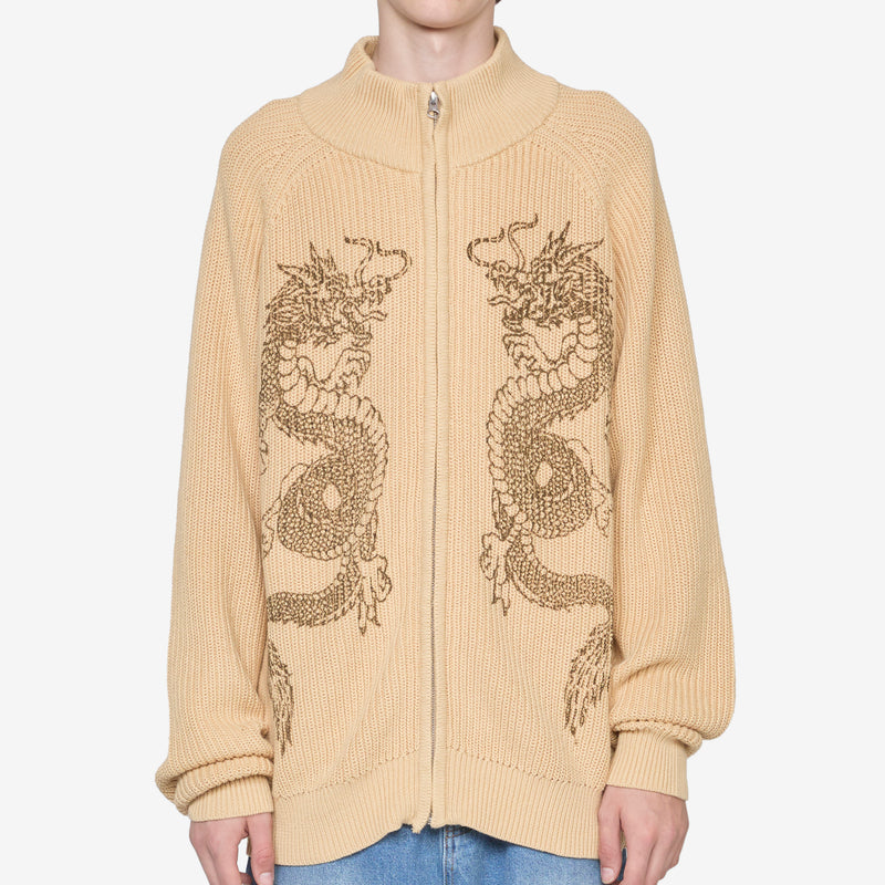 Dragon Zip-Thru Knit Sweater Sand Jumpers