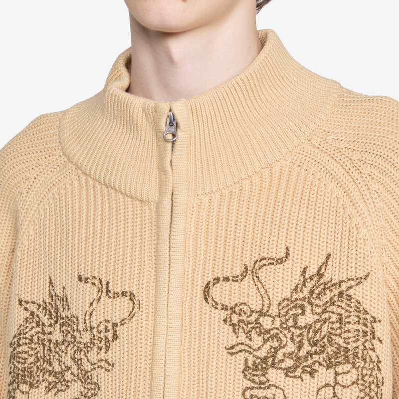 Dragon Zip-Thru Knit Sweater Sand Jumpers