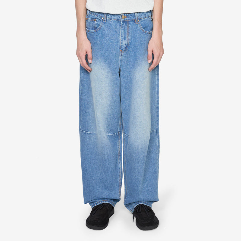 Wide Cut Denim Jeans Worn Indigo Pants
