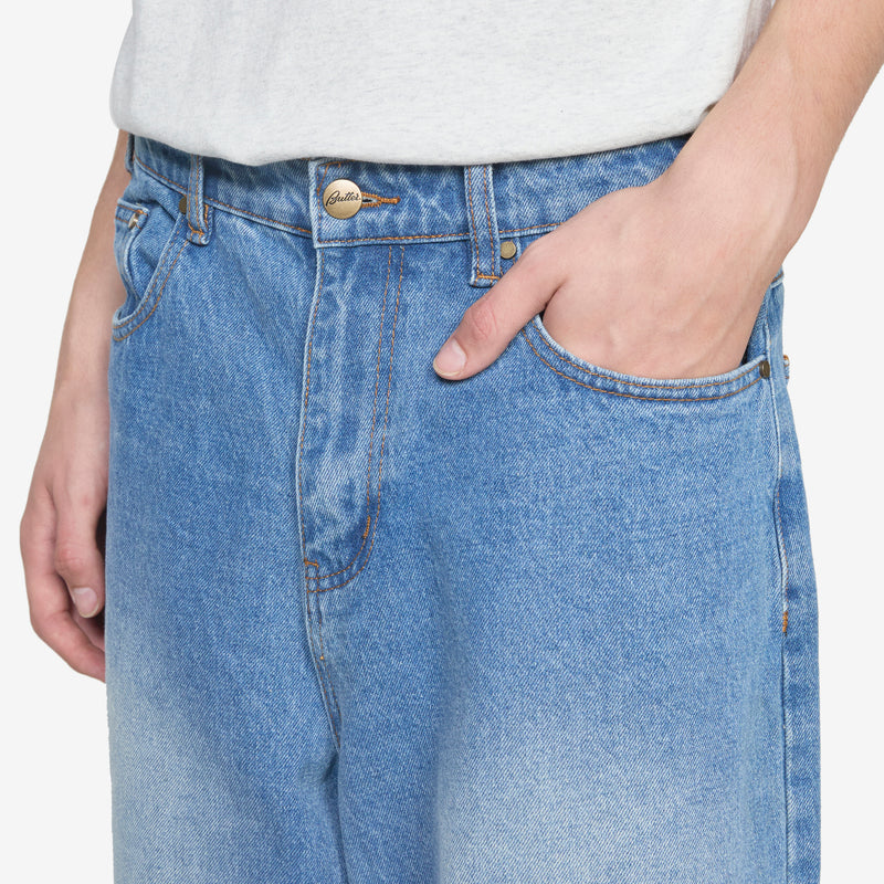Wide Cut Denim Jeans Worn Indigo Pants