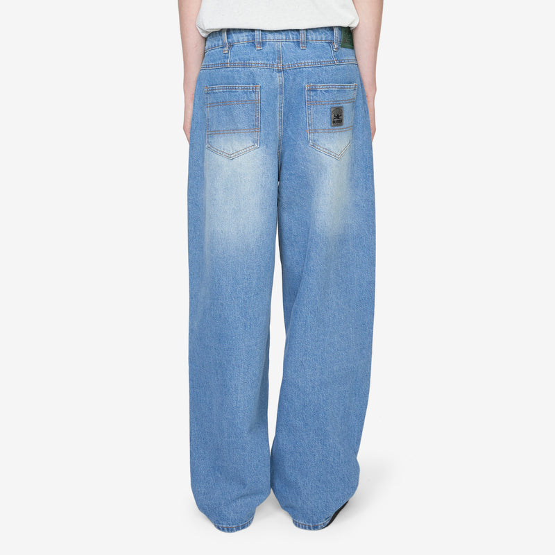 Wide Cut Denim Jeans Worn Indigo Pants