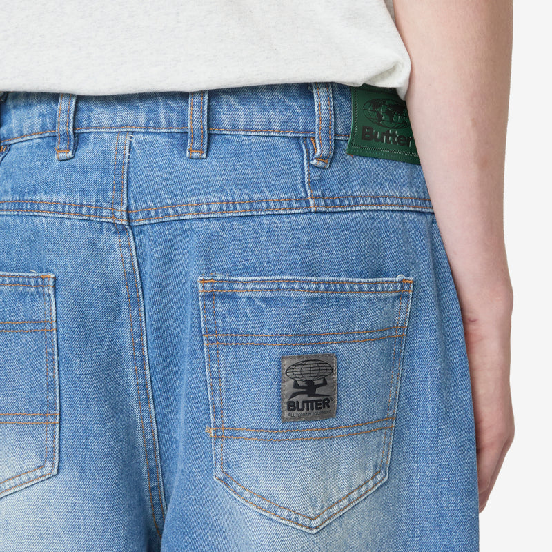 Wide Cut Denim Jeans Worn Indigo Pants