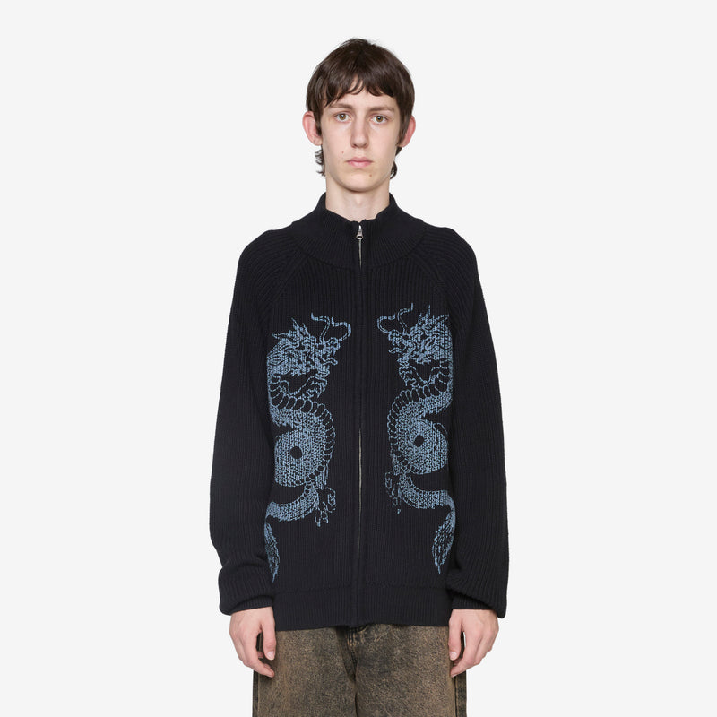 Dragon Zip-Thru Knit Sweater Black Jumpers