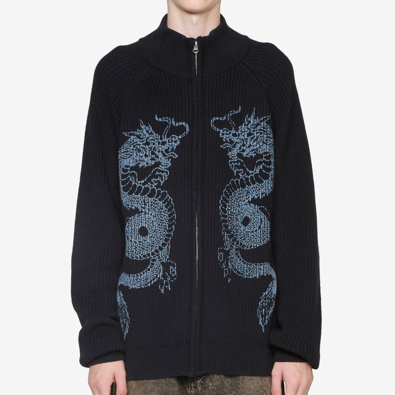 Dragon Zip-Thru Knit Sweater Black Jumpers