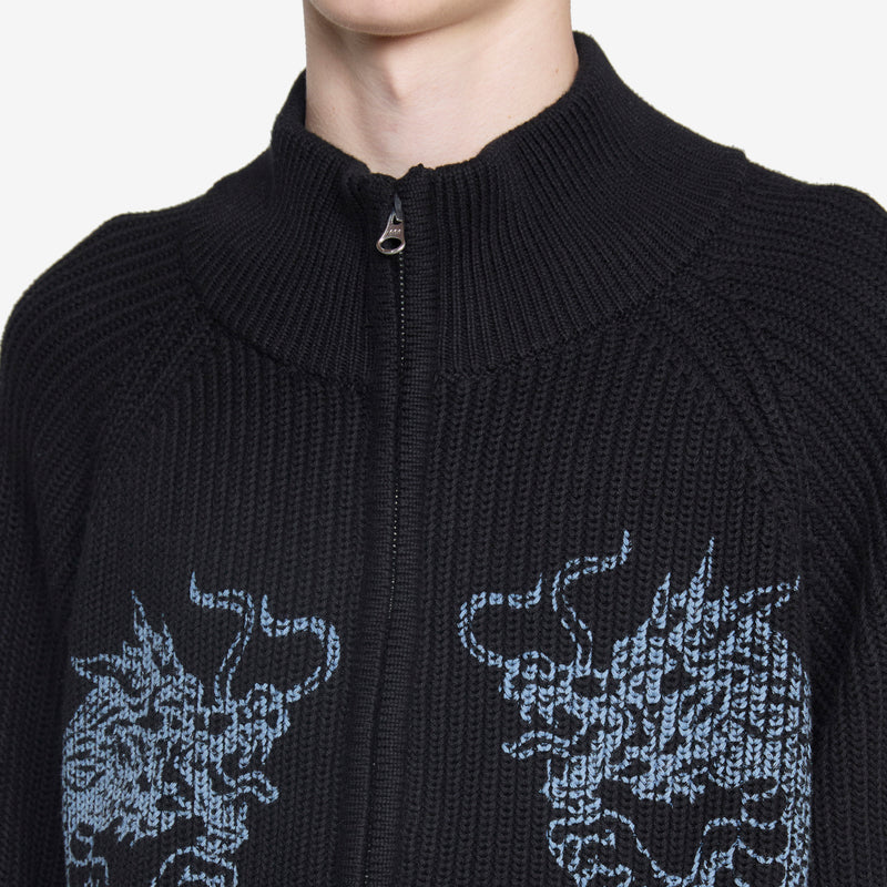Dragon Zip-Thru Knit Sweater Black Jumpers