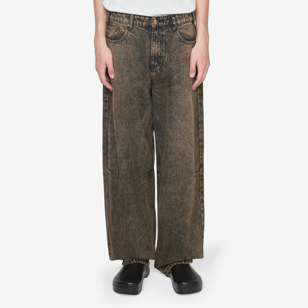 Wide Cut Denim Jeans Acid Washed Brown Pants