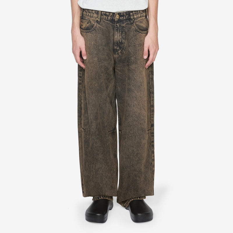 Wide Cut Denim Jeans Acid Washed Brown Pants