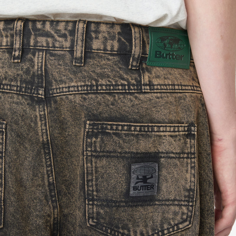 Wide Cut Denim Jeans Acid Washed Brown Pants
