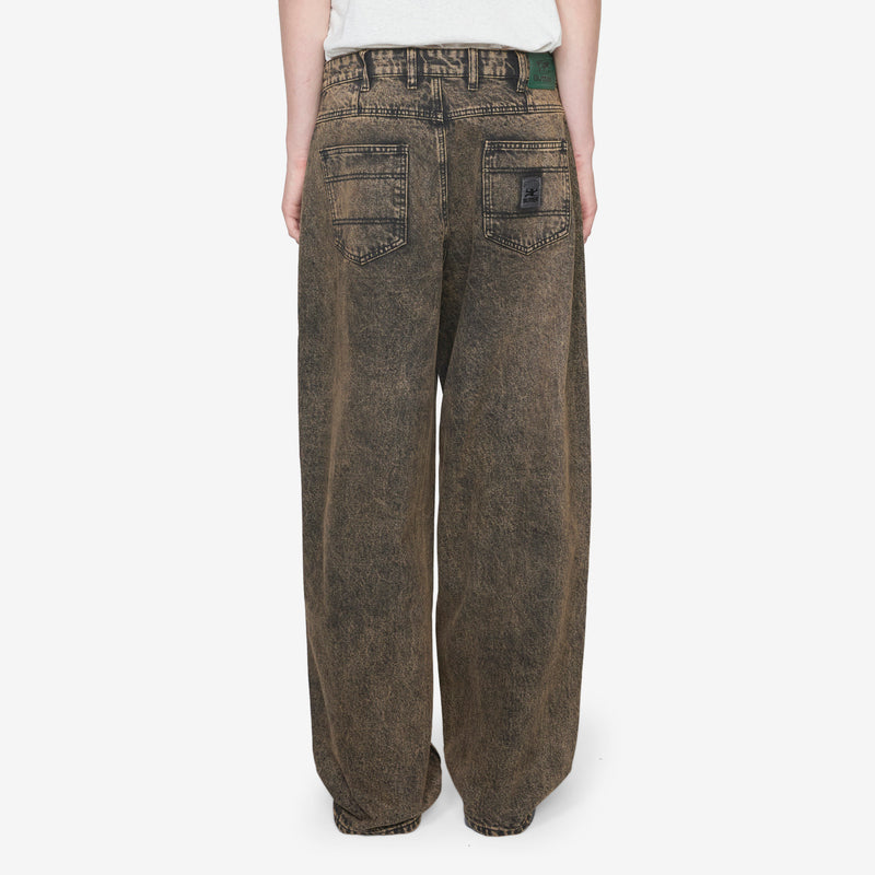 Wide Cut Denim Jeans Acid Washed Brown Pants