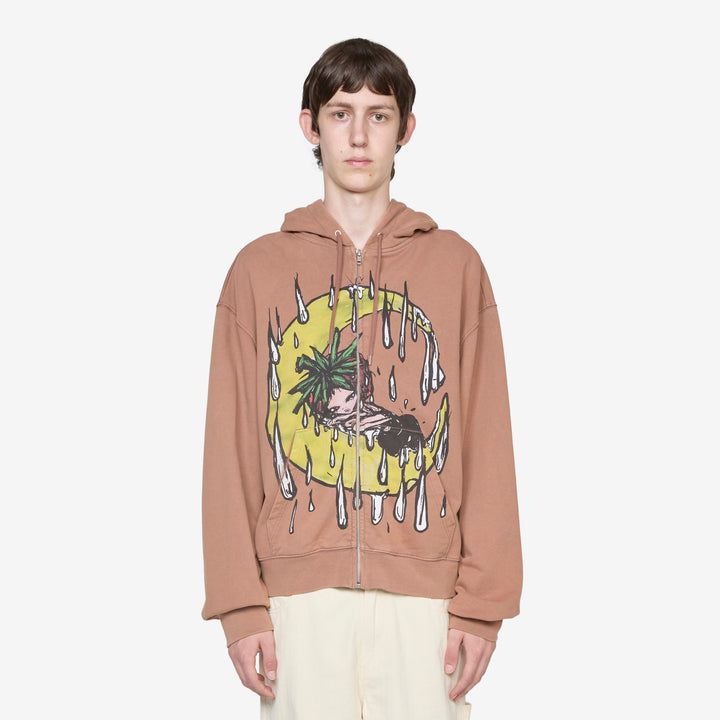 Eri Zip Up Hoodie Knit Brown Front