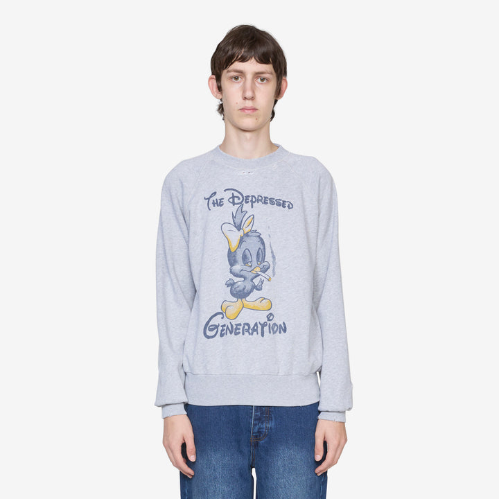 Destroyed Weedie Pie Raglan Sweat Light Grey Marl Front