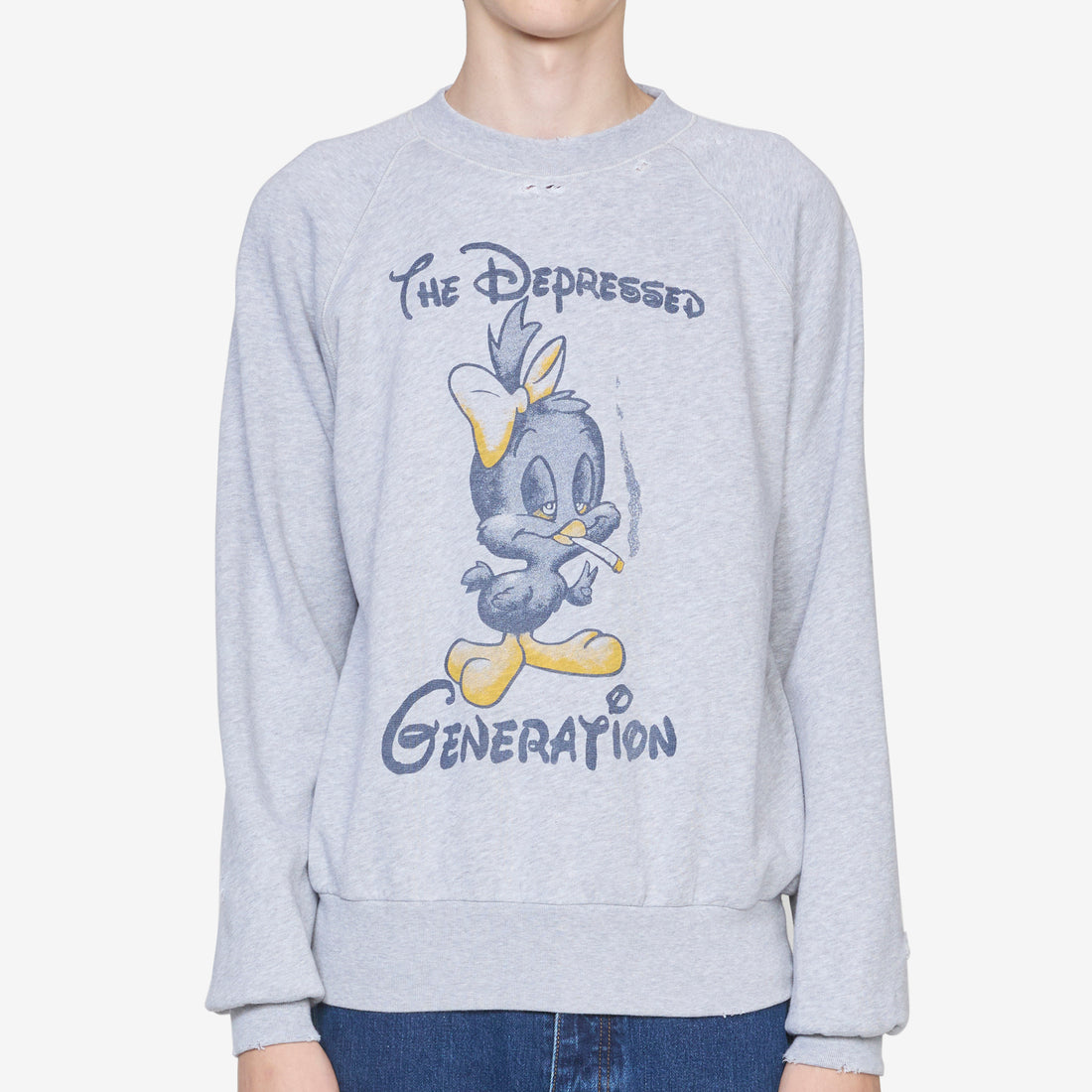 Destroyed Weedie Pie Raglan Sweat Light Grey Marl Jumpers