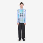 Checked Panel Striped Shirt Blue