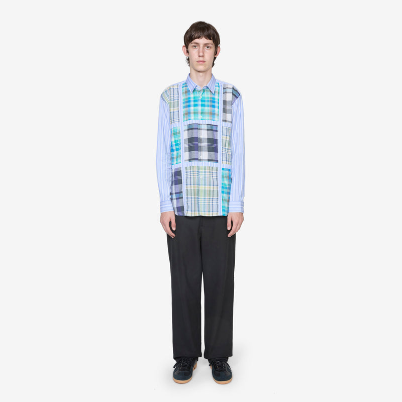 Checked Panel Striped Shirt Blue Shirts
