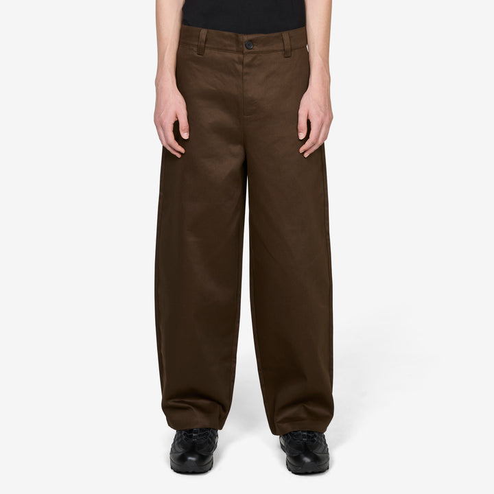 Wide-Leg Twill Trousers Brown Front