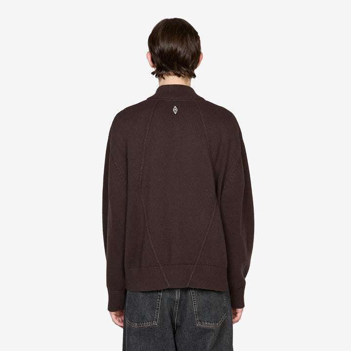 Diamond Detail Zip Cardigan Dark Brown Diamond