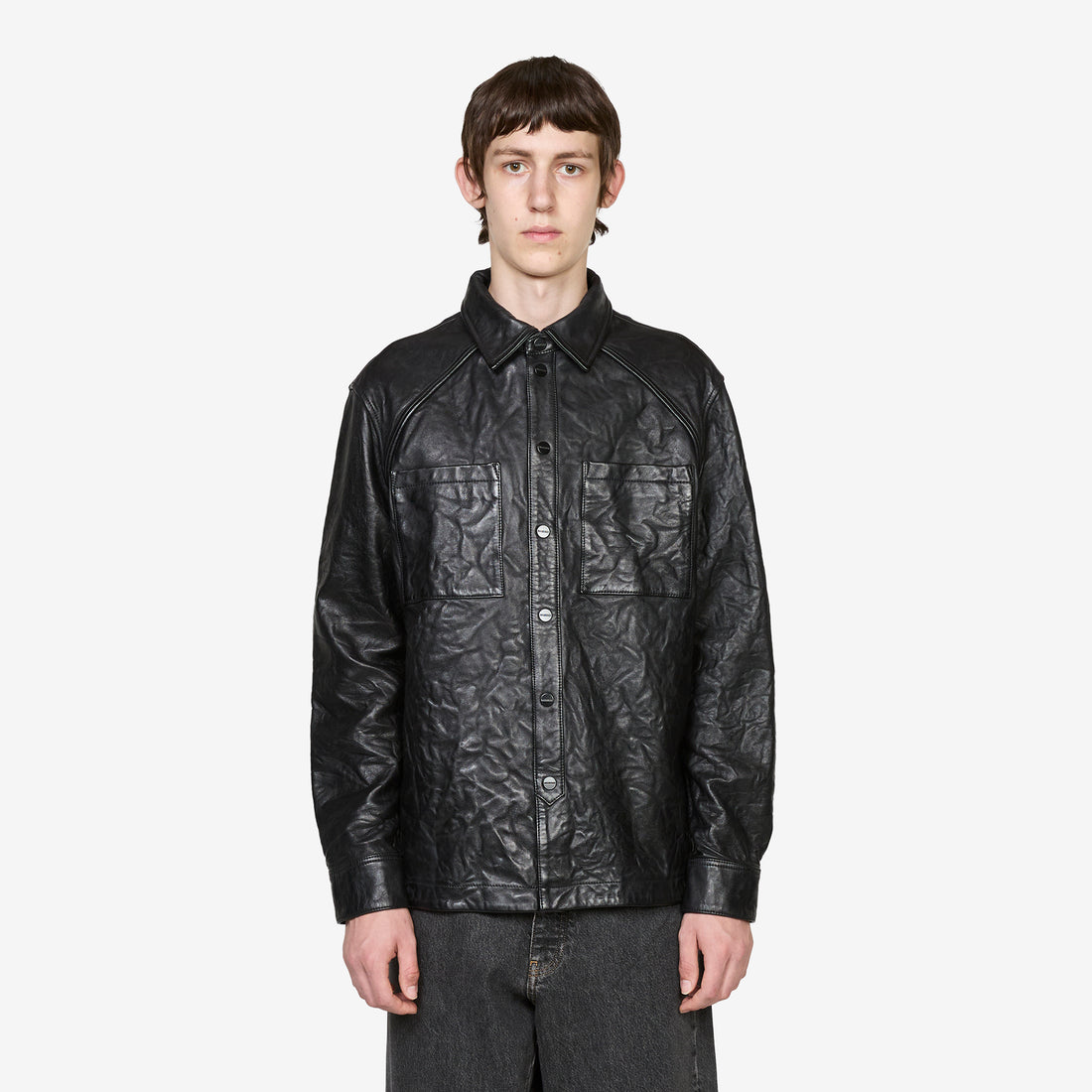 Crunch Leather Overshirt Black Jackets