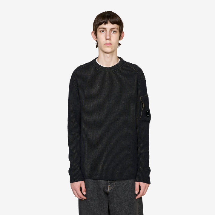 Fleece Knit Crewneck Lens Sweater Capers Front