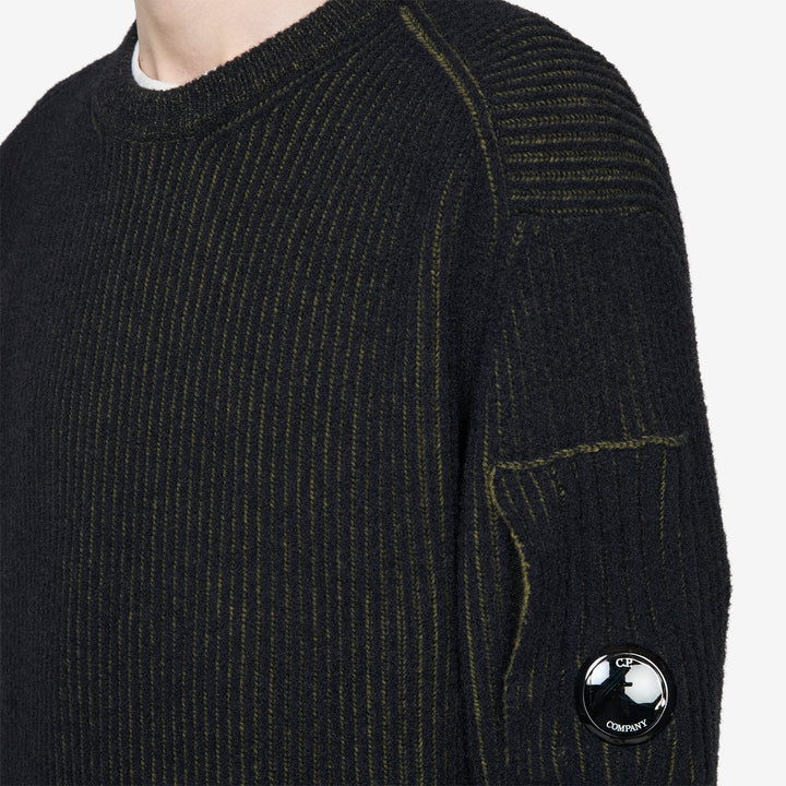 Fleece Knit Crewneck Lens Sweater Capers