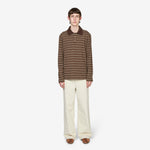 Longsleeve Striped Polo Shirt Chestnut Brown