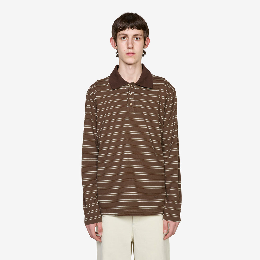 Longsleeve Striped Polo Shirt Chestnut Brown Shirts