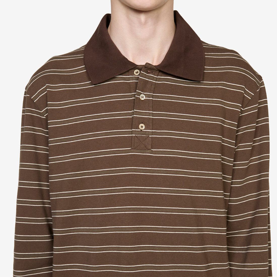 Longsleeve Striped Polo Shirt Chestnut Brown Shirts