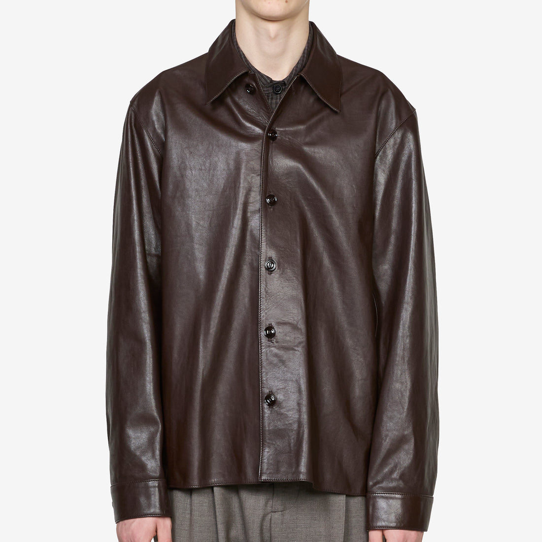 Welding Shirt Umber Brown Fluid Calfskin Shirts