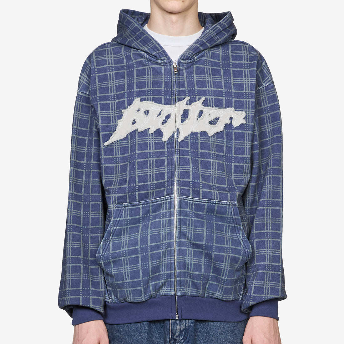 Amplify Zip-Thru Hood Washed Navy Plaid Jumpers