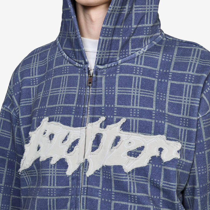 Amplify Zip-Thru Hood Washed Navy Plaid