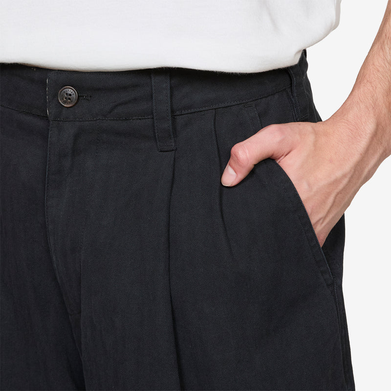 Pleated Trousers Washed Black Pants