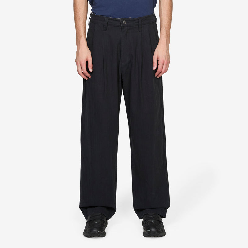 Pleated Trousers Washed Black Pants