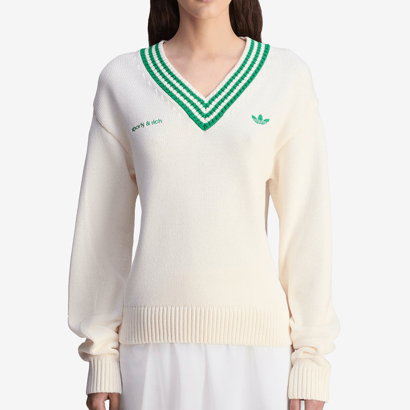 Sporty & Rich x Women's V-Neck Sweatshirt Off White | Court Green Jumpers