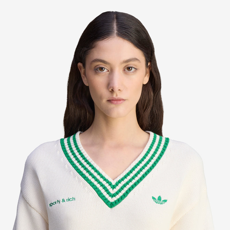 Sporty & Rich x Women's V-Neck Sweatshirt Off White | Court Green Jumpers
