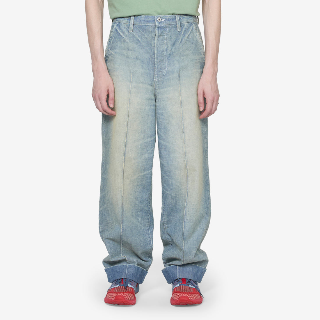Large Straight Fit Jeans Dirty Denim Stone Blue Pants