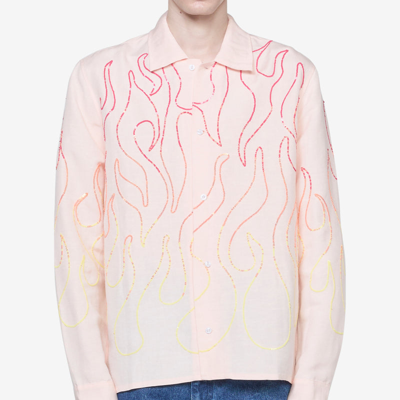 Unisex Flame Embroidered Shirt Pink Shirts