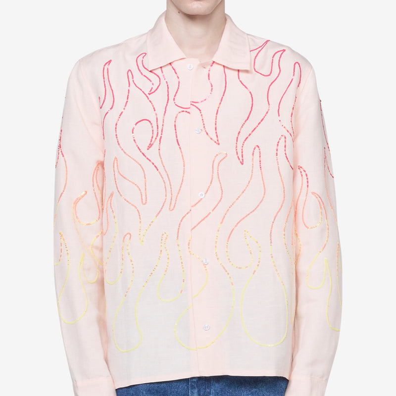 Unisex Flame Embroidered Shirt Pink