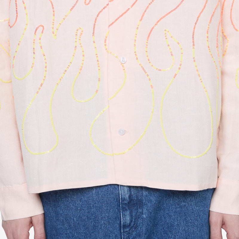 Unisex Flame Embroidered Shirt Pink