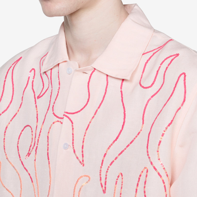 Unisex Flame Embroidered Shirt Pink