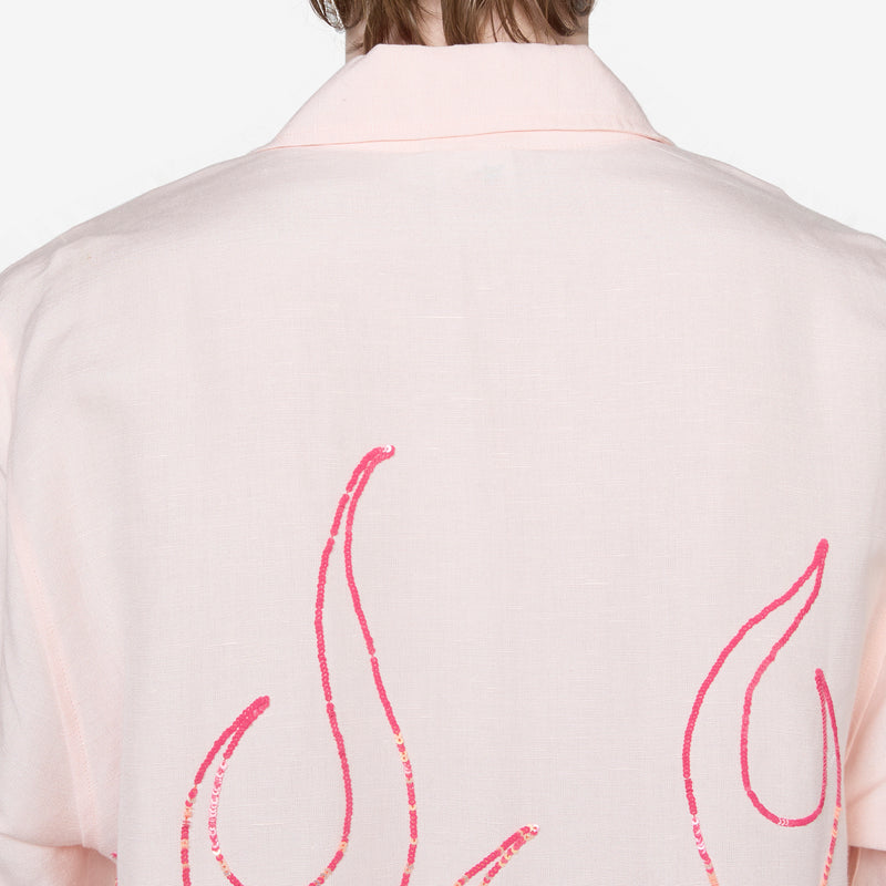 Unisex Flame Embroidered Shirt Pink Shirts