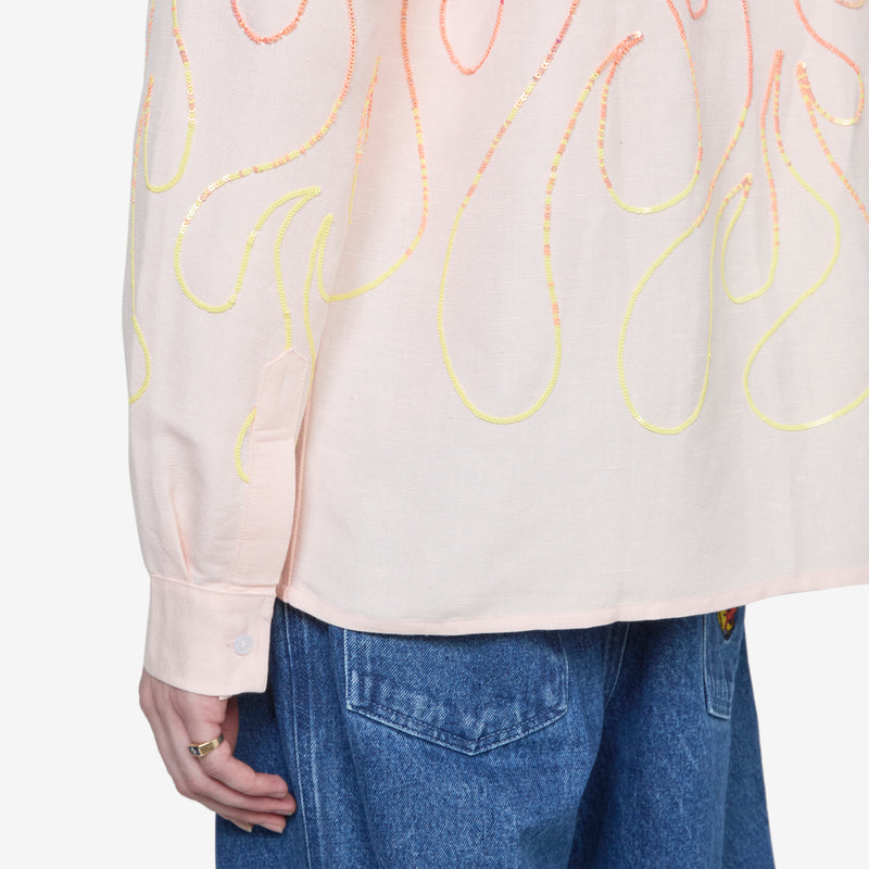 Unisex Flame Embroidered Shirt Pink Shirts