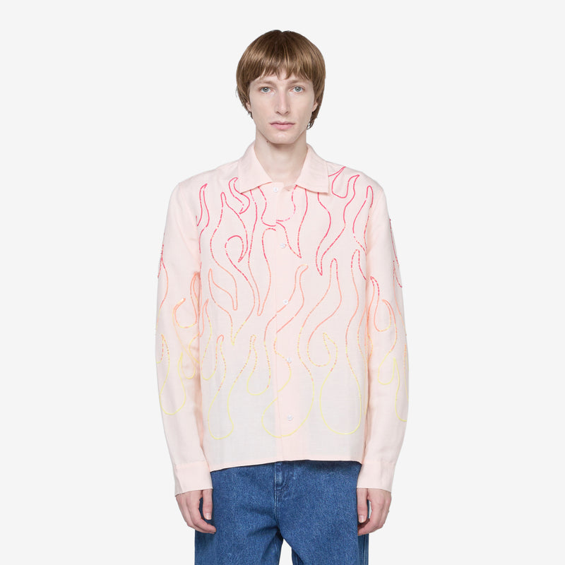 Unisex Flame Embroidered Shirt Pink Shirts