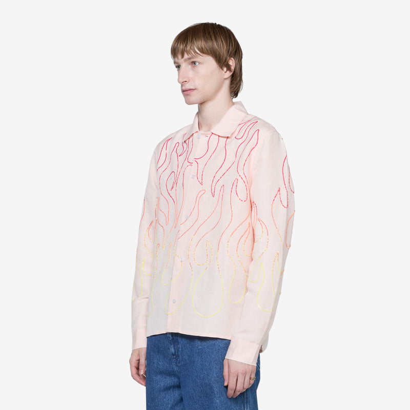Unisex Flame Embroidered Shirt Pink Shirts