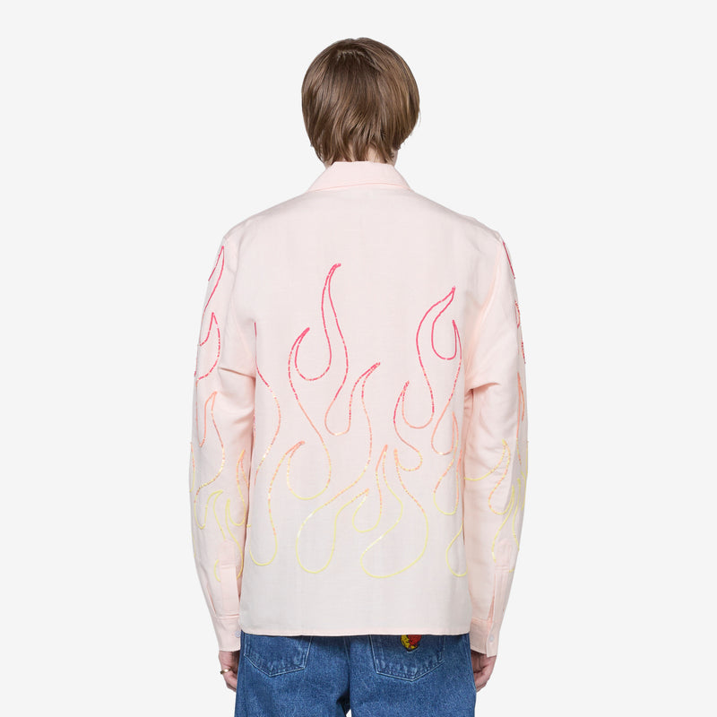 Unisex Flame Embroidered Shirt Pink Shirts
