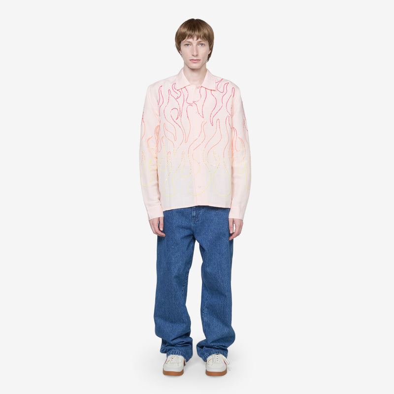 Unisex Flame Embroidered Shirt Pink Shirts