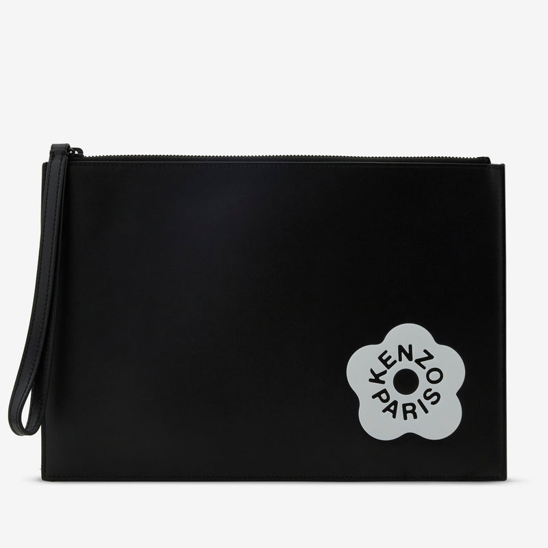 'KENZO STAMP' Large Leather Clutch Black Accessories